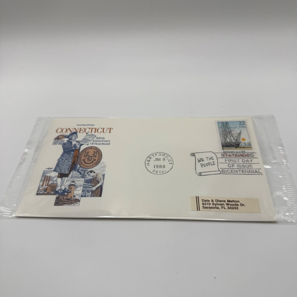 1988 Connecticut Statehood 200th Anniversary First Day Cover USPS Stamp Hartford
